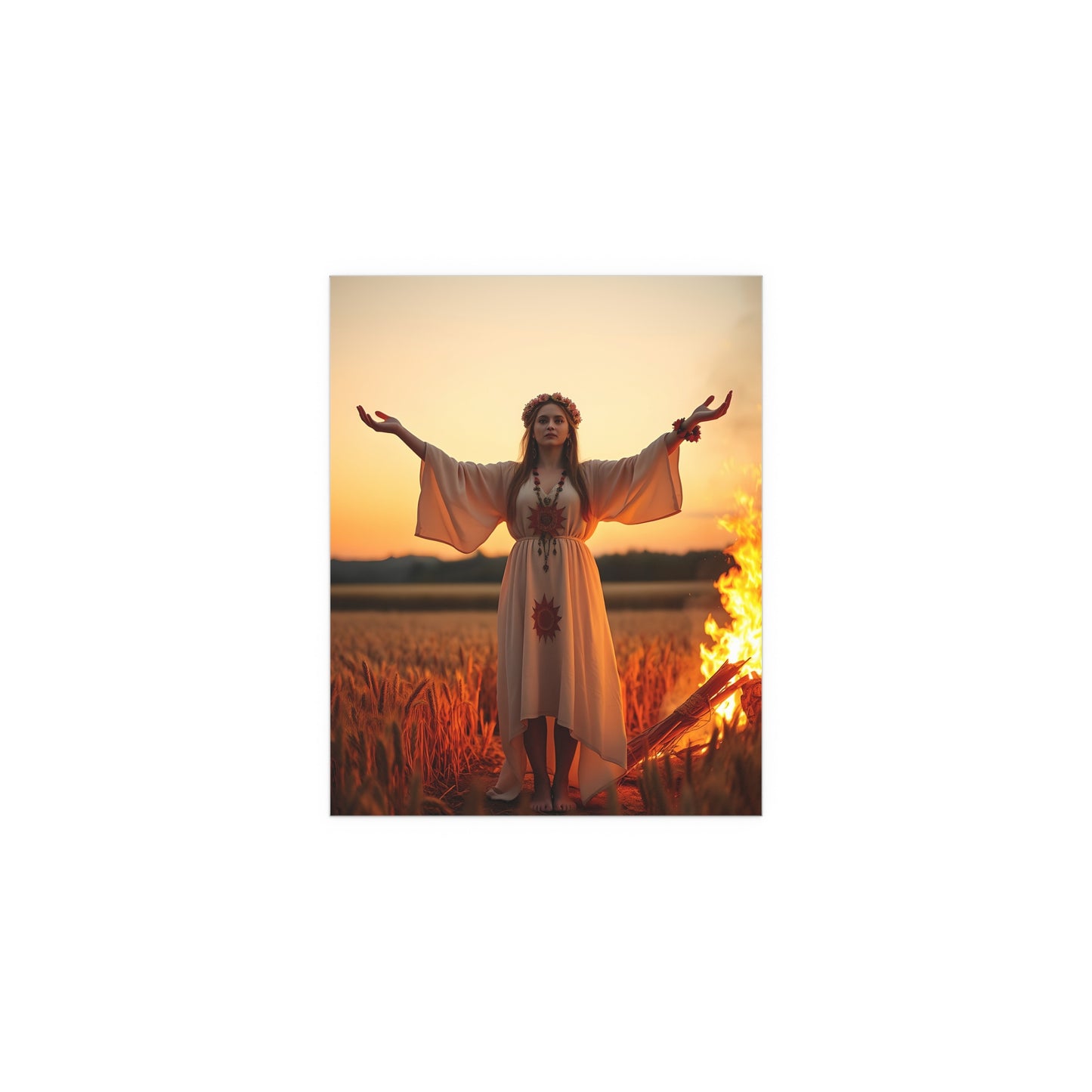 Poster: Wiccan Priestess Ritual Sunset Wheat Field