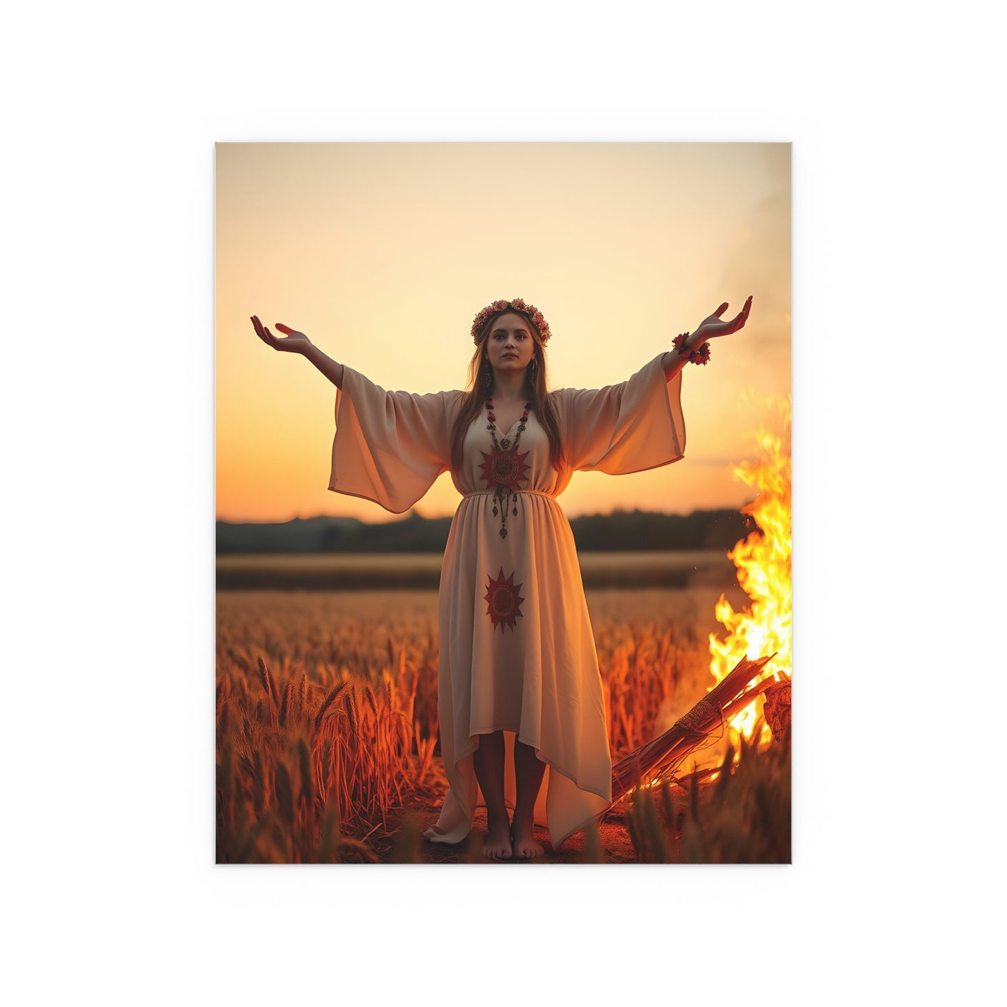 Poster: Wiccan Priestess Ritual Sunset Wheat Field