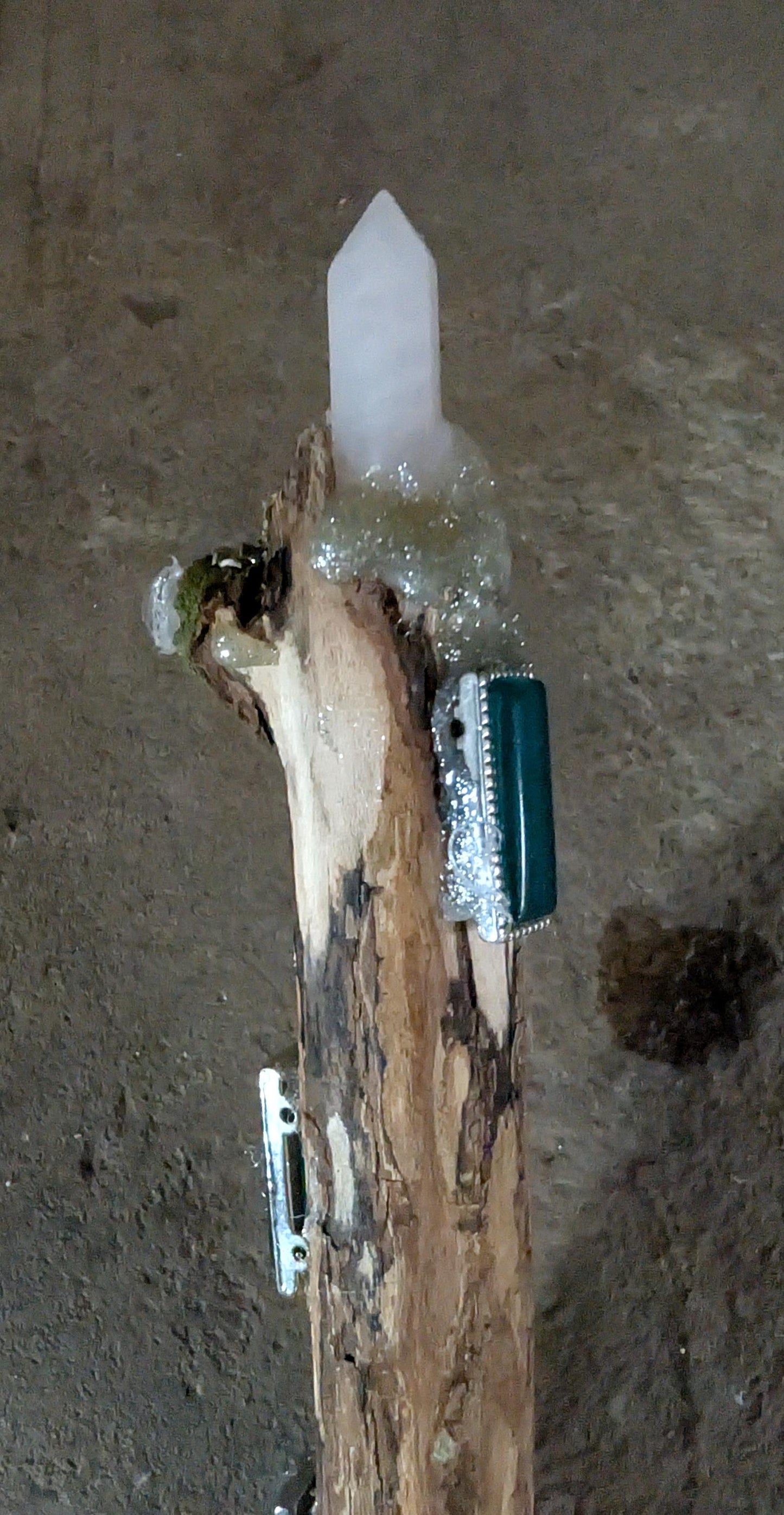 Handcrafted Double Quartz-Tipped Silver Birch Wand | Natural Moss, Blue Gemstones & Silver Rose Detail | Wiccan Ritual Tool | Wicca Journey