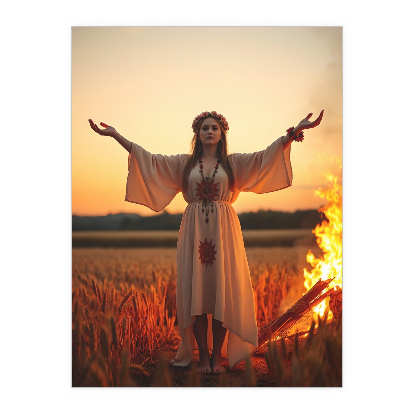 Poster: Wiccan Priestess Ritual Sunset Wheat Field
