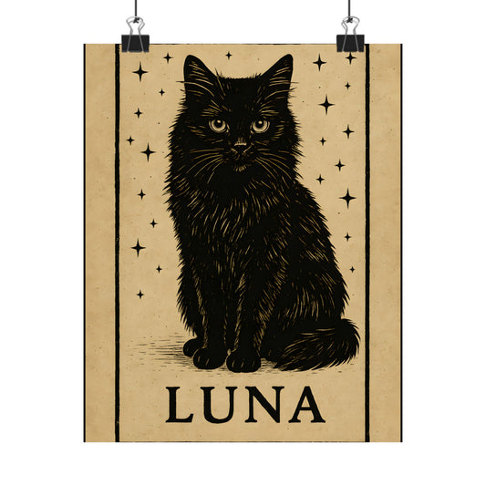 Mystical Black Cat Poster - Luna, Cat Art Print, Witchy Decor, Gift for Cat Lovers, Wall Art for Home, Magical Aesthetic