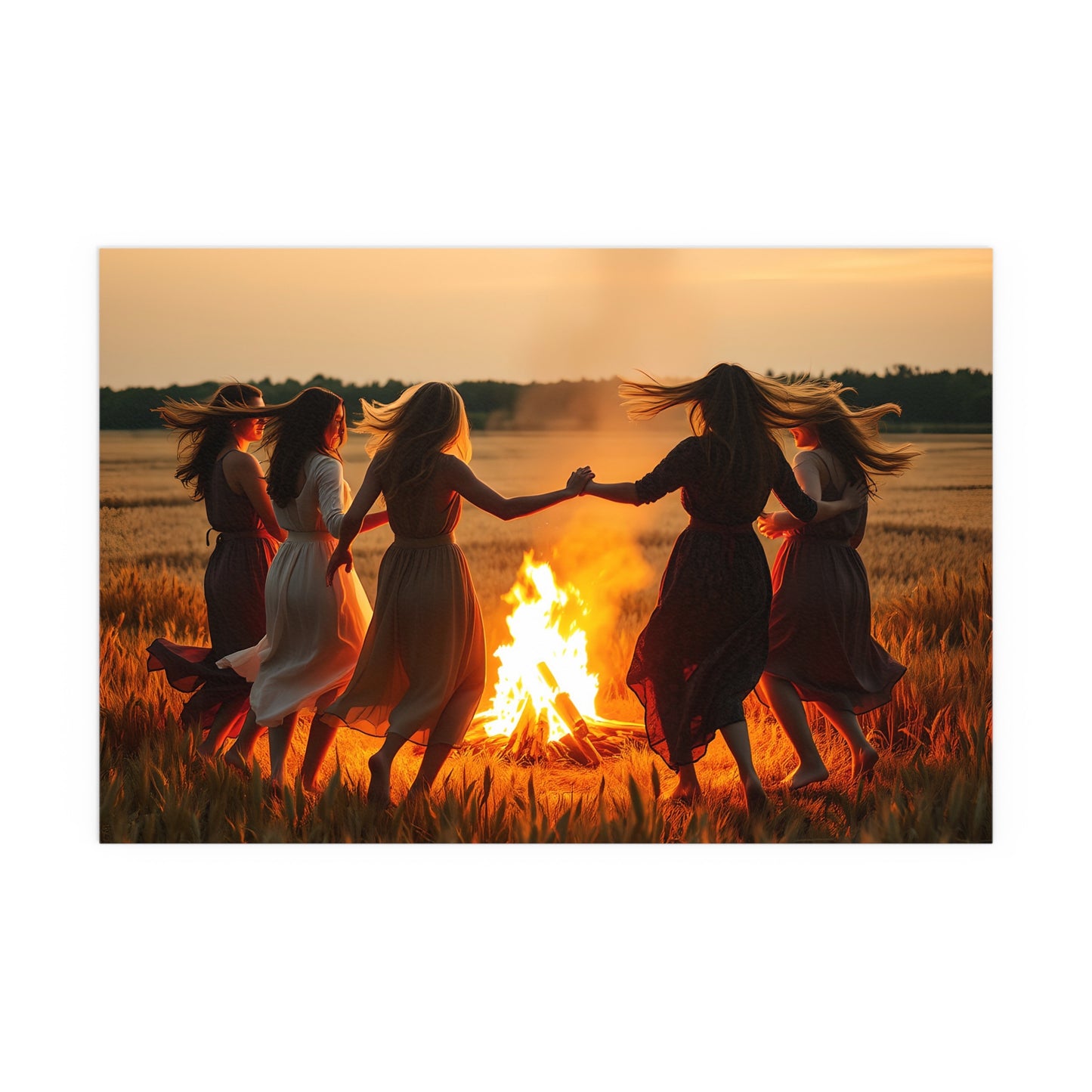 Poster - Witchy Women Dancing in Golden Field at Sunset