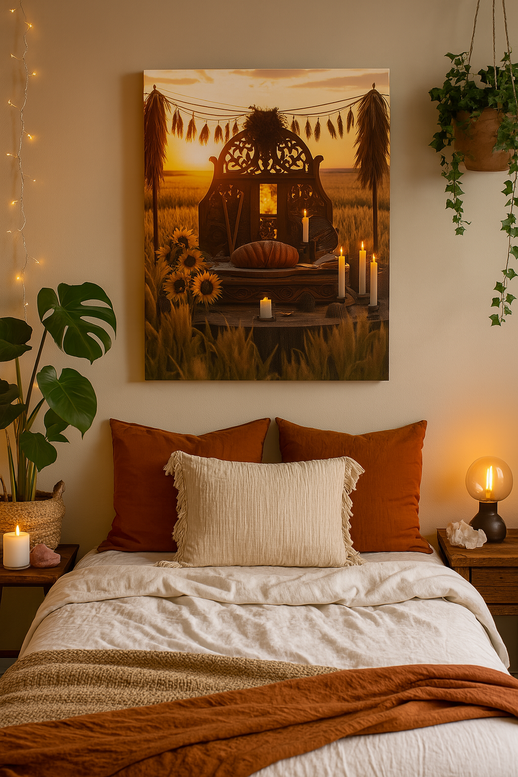 Lughnasadh Sacred Altar Poster – Pagan Harvest Wall Art with Wheat, Fire, and Sunflowers – Sabbat Decor for Lammas Rituals