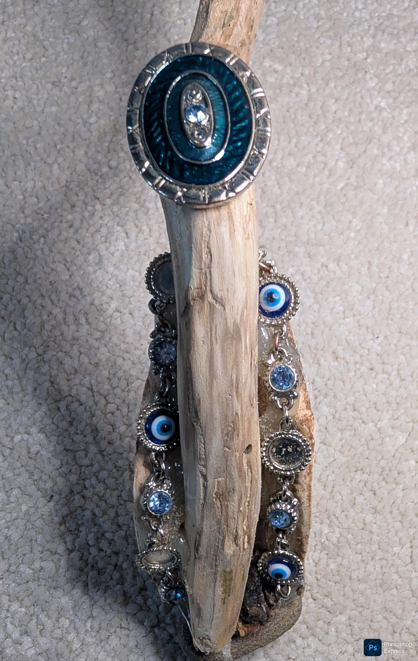 Wicca Journey Handcrafted Alder Wand – Selenite Tip, Rudraksha Beads, Bone Inlay & Wayfinder Stone