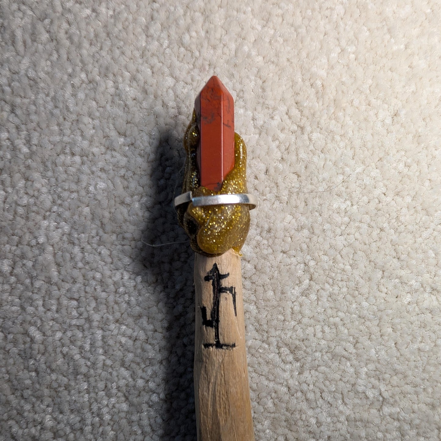 Wicca Journey Handcrafted Hazel Wand – Volcanic Ring, Crystal Tip & Healing Runes