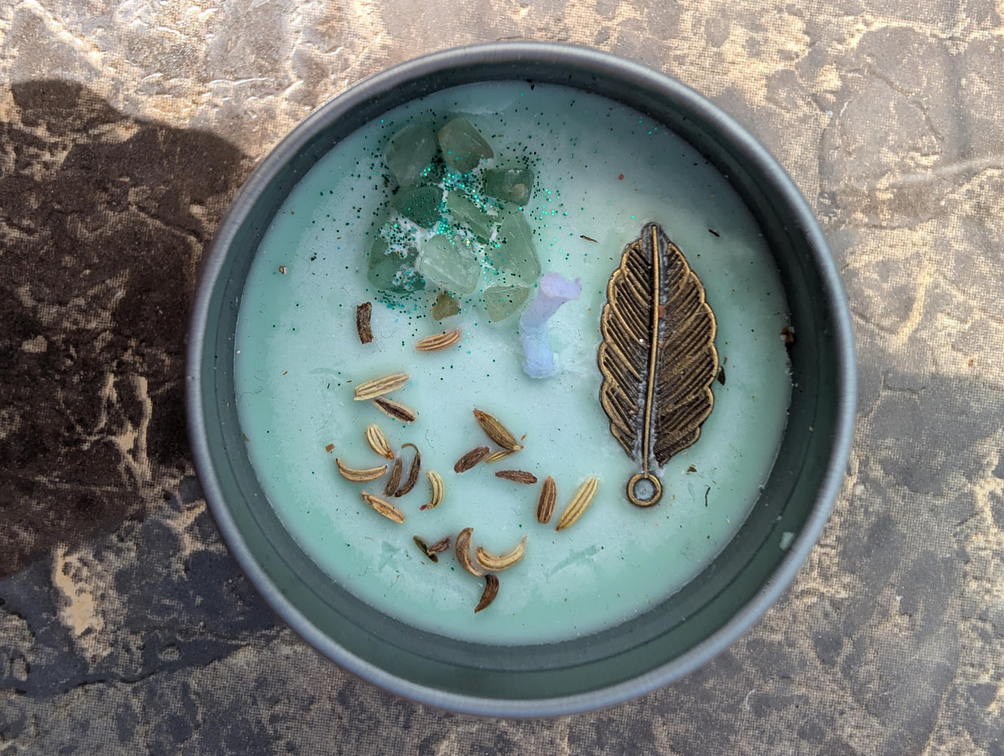 Wicca Journey Crystal Intention Candles and Smudge Stick – Set of 4 Protection, Prosperity, Love and Healing