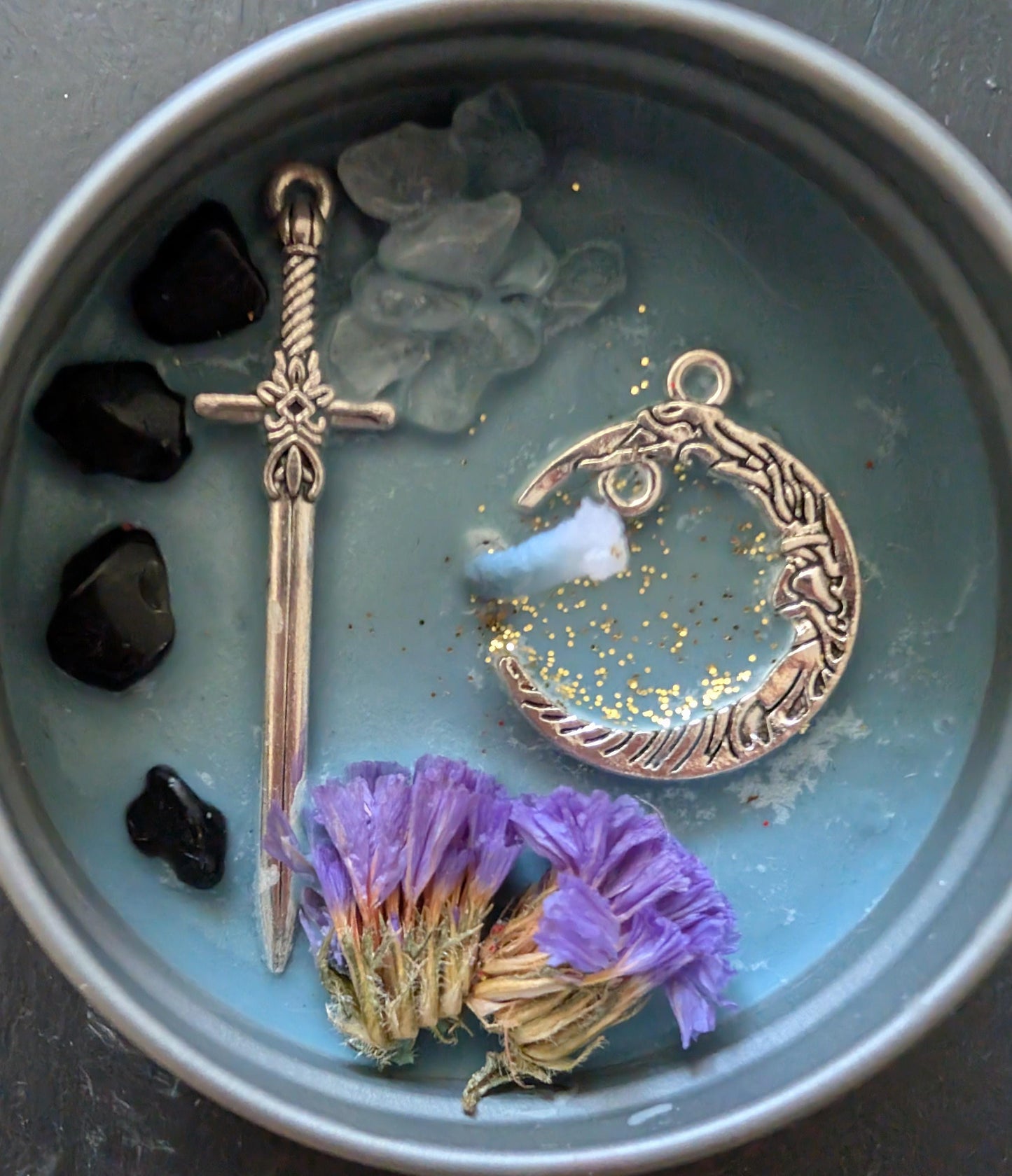 Wicca Journey Crystal Intention Candles and Smudge Stick – Set of 4 Protection, Prosperity, Love and Healing