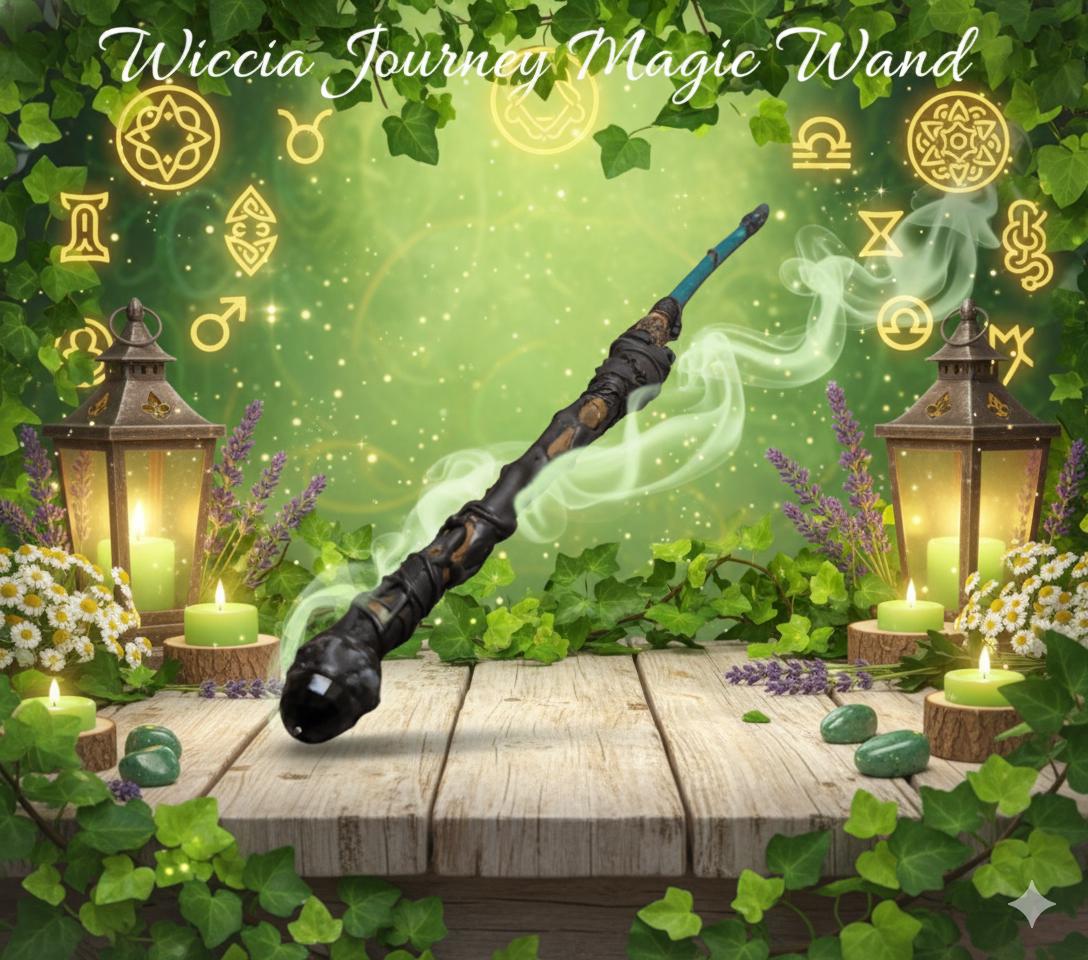 Wicca Journey Handcrafted Witch’s Wand – Moss Agate Tip, Resin Handle & Enchanted Details