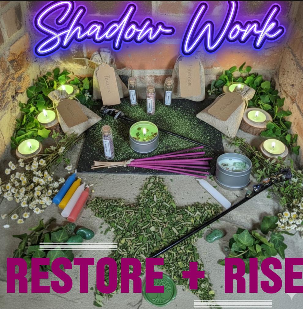 Restore + Rise: Healing Spell Kit Crystal Altar Gift for Witches Candle Ritual Tools, Supporting Recovery, Cleansing and Spiritual Wellness.