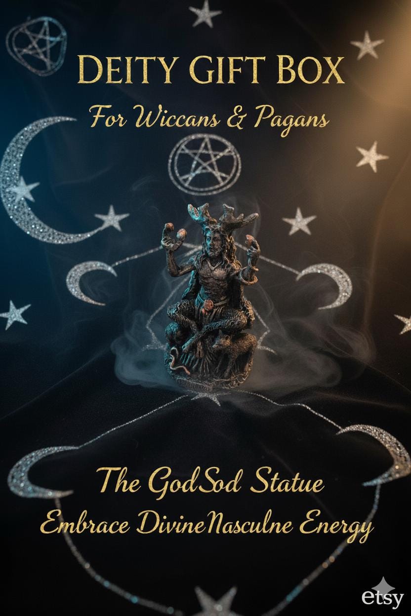 Wiccan Deity Gift Box - Moon Goddess and Cernunnos Altar Set with Red and Green Ritual Candles Pagan Spiritual Gift